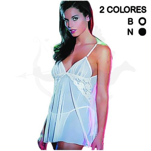 Babydoll Tul Con Puntilla Y Tanga Blanco